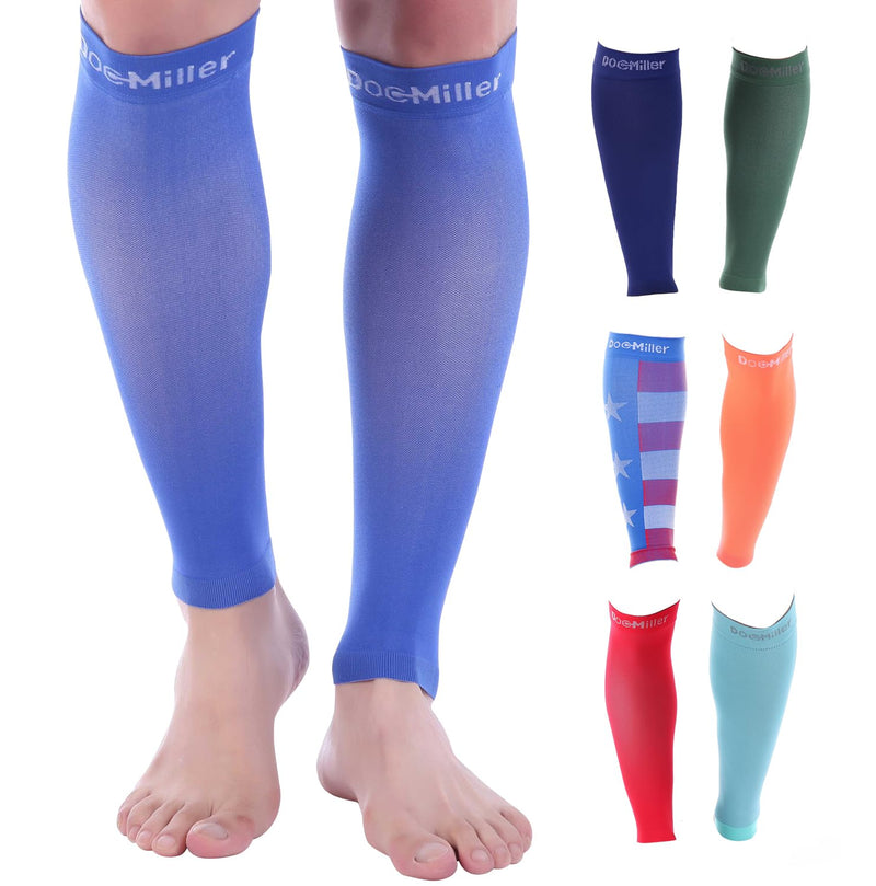 Doc Miller Compression Calf Sleeve for Men & Women – 20-30mmHg Graduated Support for Running, Shin Splints, Calf Strain – Knee High, Small to 6XL Plus Size 3X-Large Blue