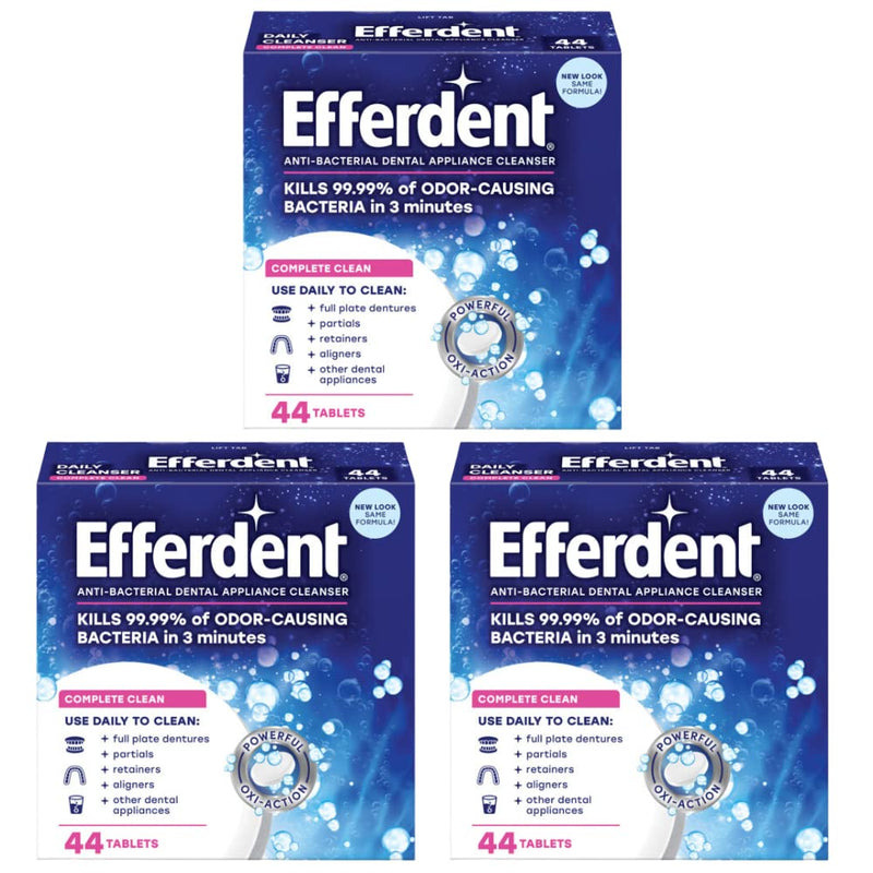 Efferdent Retainer & Denture Cleaner Tablets, Complete Clean, 44 Count, (Pack of 3) standard