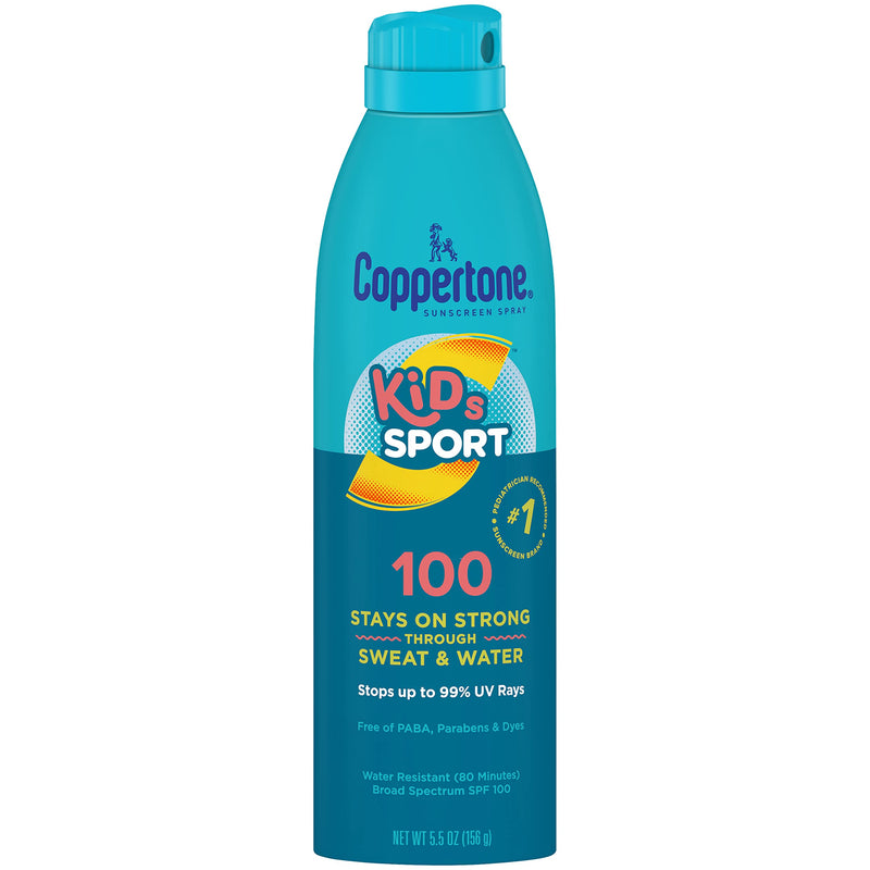 [Australia] - Coppertone SPORT Kids Sunscreen Spray SPF 100, Water Resistant, Continuous Spray Sunscreen for Kids, Broad Spectrum Sunscreen SPF 100, 5.5 Oz Spray 