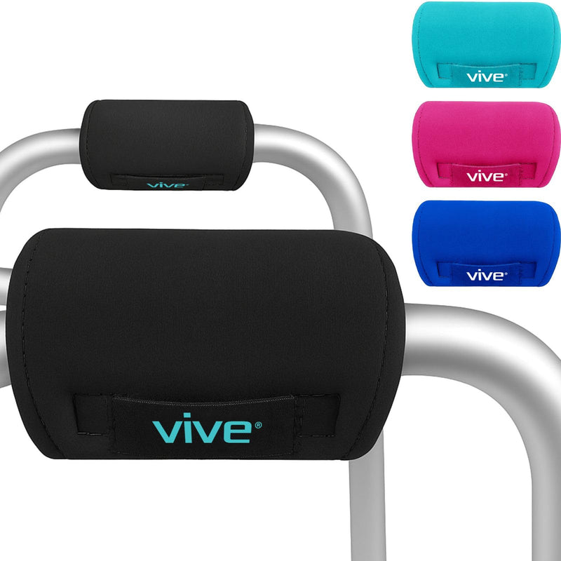 [Australia] - Vive Walker Handle Cushions - Padded Hand Covers - Soft Cushion Padding Medical for Folding Rolling Wheelchair, Rollator Handle, Senior, Elderly Grippers - Crutch Handle Pad Grips - Mobility Aid Black 