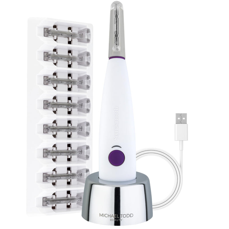 [Australia] - Michael Todd Beauty - Sonicsmooth – SONIC Technology Dermaplaning Tool - 2 in 1 Women’s Facial Exfoliation & Peach Fuzz Hair Removal System with 8 Weeks of Dermaplaning Blades 