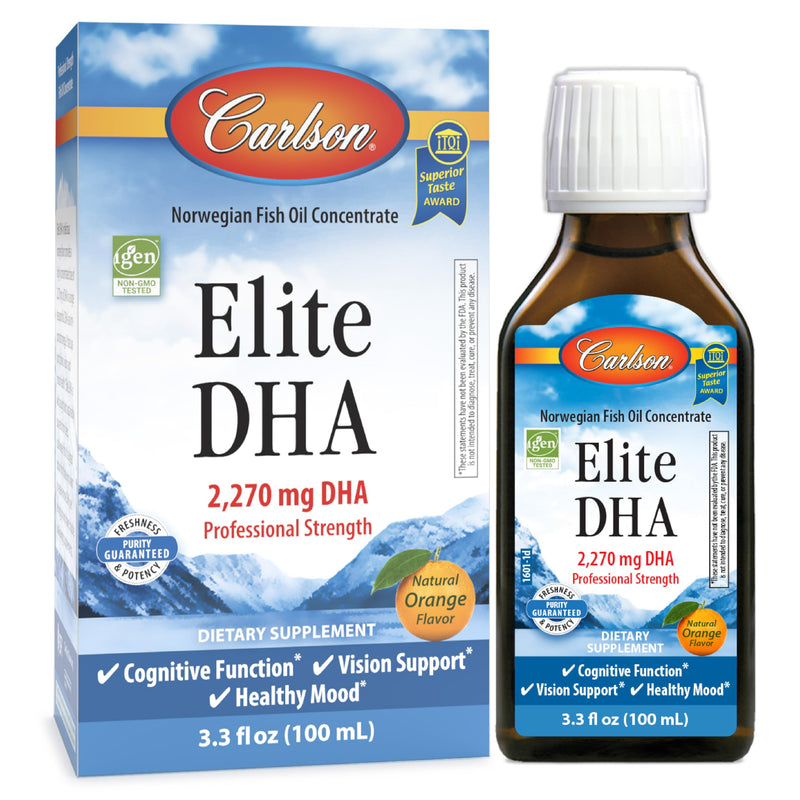 [Australia] - Carlson - Elite DHA, 2270 mg DHA, Professional Strength, Norwegian Fish Oil Concentrate, Cognitive Function & Vision Support, Orange, 100 mL 