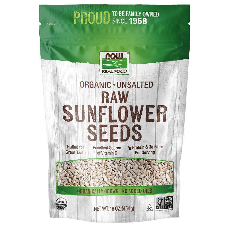 NOW Foods, Certified Organic Sunflower Seeds, Raw and Unsalted, Source of Fiber and Vitamin E, Hulled for Great Taste, Certified Non-GMO, 16-Ounce (Packaging May Vary) 16 Ounce (Pack of 1)