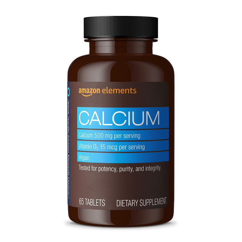 [Australia] - Amazon Elements Calcium plus Vitamin D, Calcium 500mg with D2 600IU, Vegan, 65 Tablets (2 month supply) (Packaging may vary), Supports Strong Bones and Immune Health 65 Count (Pack of 1) 