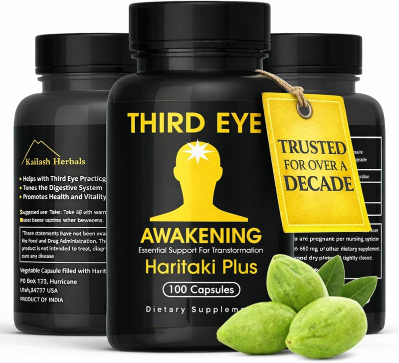[Australia] - Third Eye Awakening - Organic Haritaki Capsules- Kailash Herbals-100 capsules- 650 mg each-Terminalia chebula- Vegan 