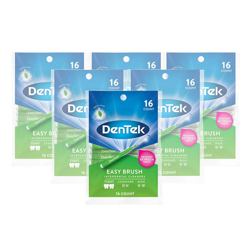 [Australia] - DenTek Easy Brush Interdental Cleaners, Brushes Between Teeth, Tight Teeth, Mint Flavor, 16 Count (Pack of 6) 1 Count (Pack of 6) 