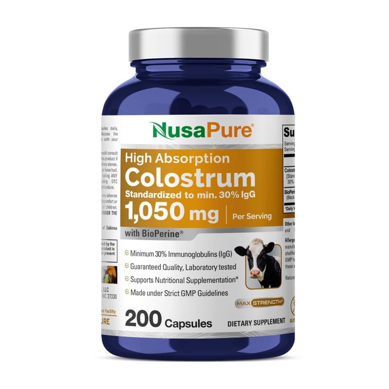 [Australia] - NusaPure Colostrum 1050mg 30% IgG 200 Capsules (Non-GMO, Gluten Free) Bioperine 