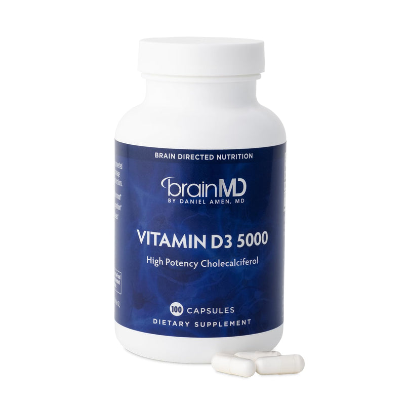 BrainMD Vitamin D3 5000 Cholecalciferol Softgels, 100 Count | High potency dietary supplement with gluten free formula, once daily servings and bone support for everyday wellness