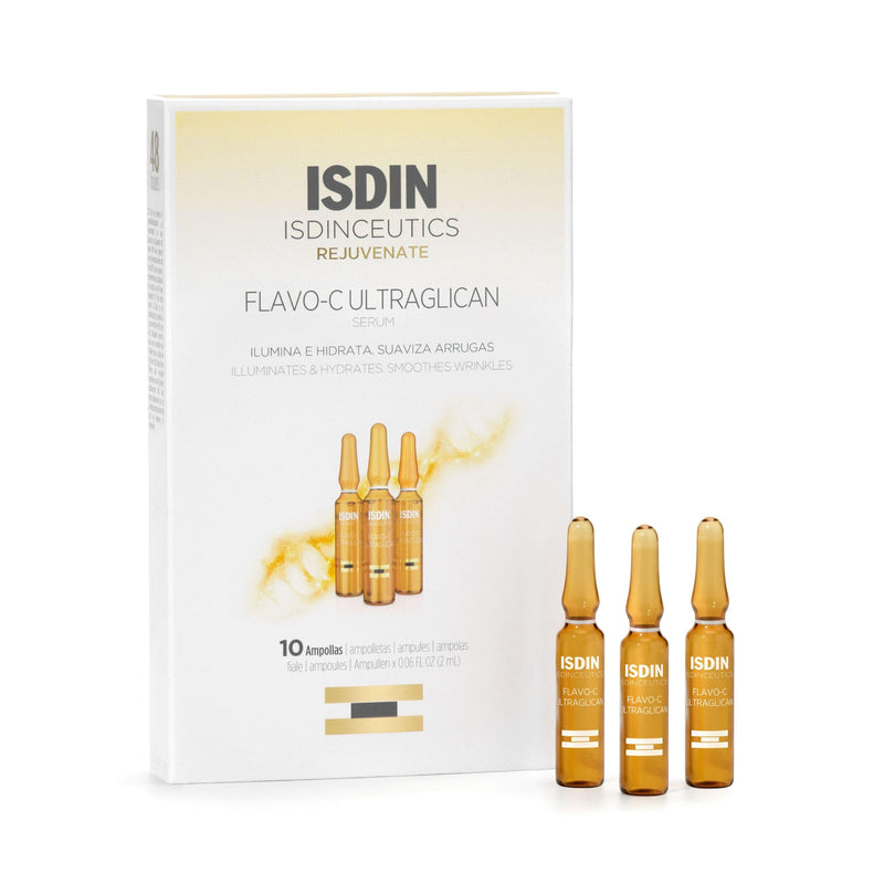 ISDIN Isdinceutics Flavo-C Ultraglican Vitamin C Serum, 10 x 0.06 fl oz | Hyaluronic Acid, Brightening & Antioxidant Day Serum for Face