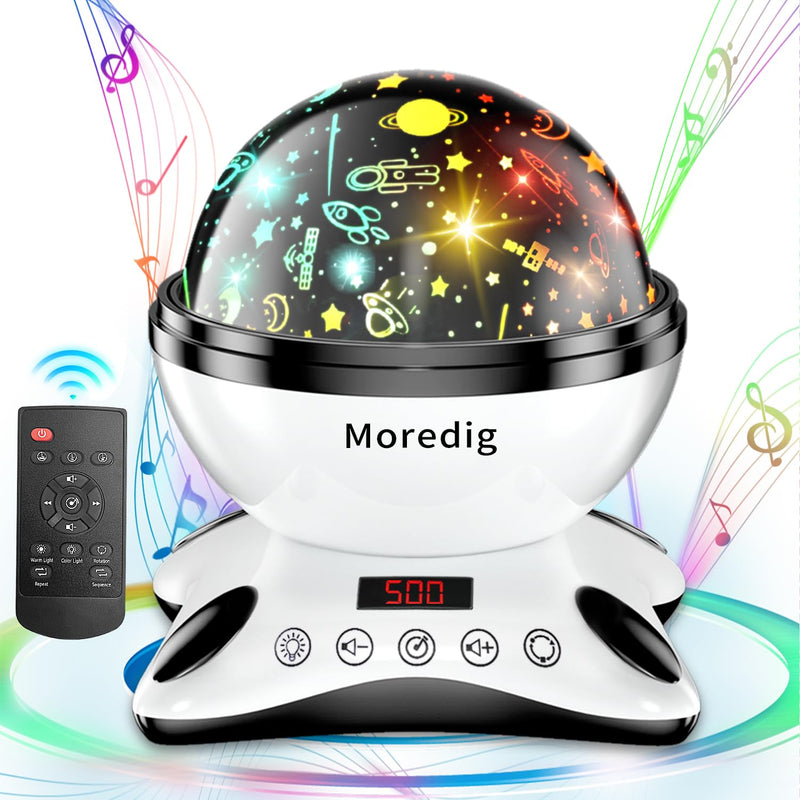 [Australia] - Moredig Kids Night Light Projector, Remote Baby Night Lights for Kids Room with 12 Music Nursery Night Light Projector for Kids Timer 2 Projections 18 Light Modes, Gifts for Baby Kids - Black Black White 