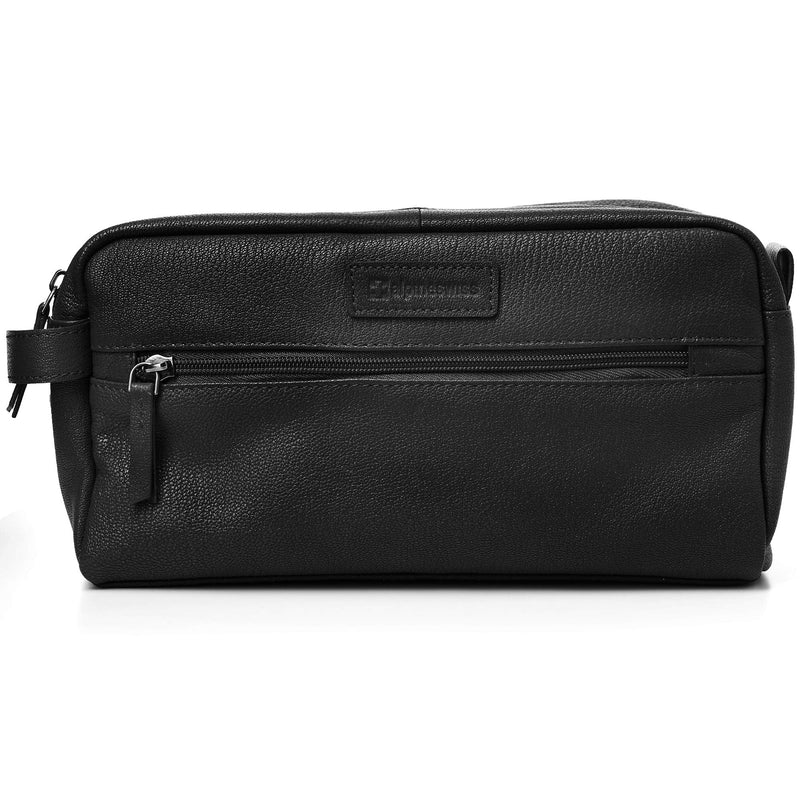 Alpine Swiss Sedona Toiletry Bag Genuine Leather Shaving Kit Dopp Kit Travel Case One Size Black