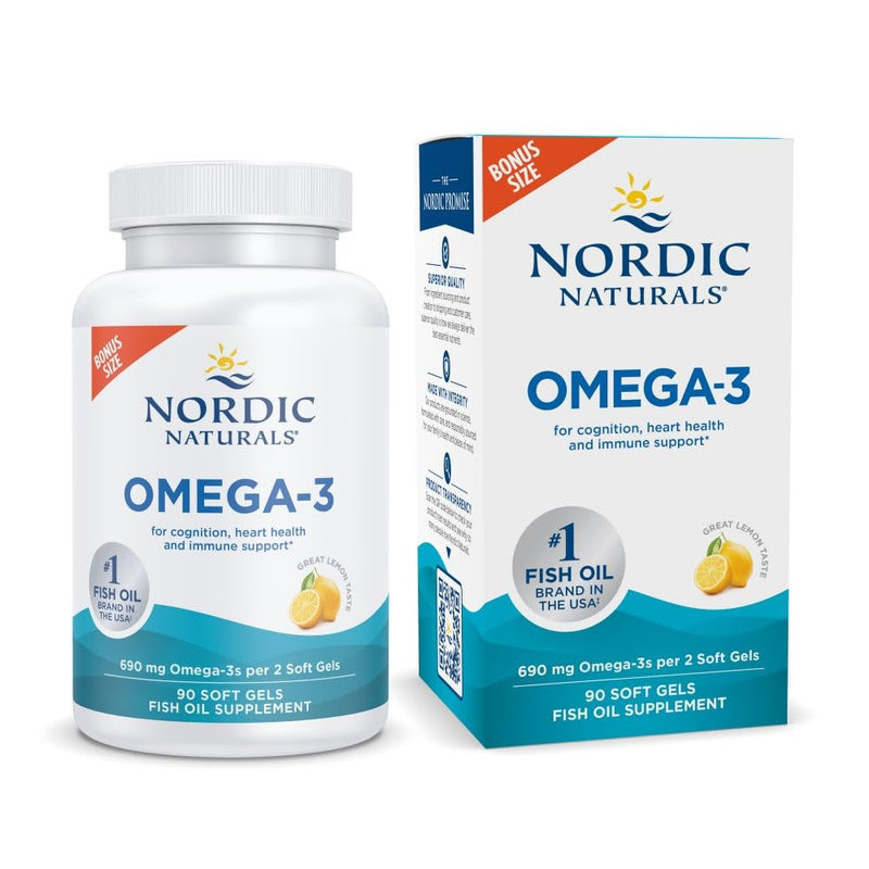 Nordic Naturals Omega-3, 690mg Fish Oil, EPA & DHA, Lemon - 90 Count | Omega-3 fish oil supports immune, brain & heart health. Optimal Wellness. Non-GMO, burpless. 45 servings. 90 Count (Pack of 1)