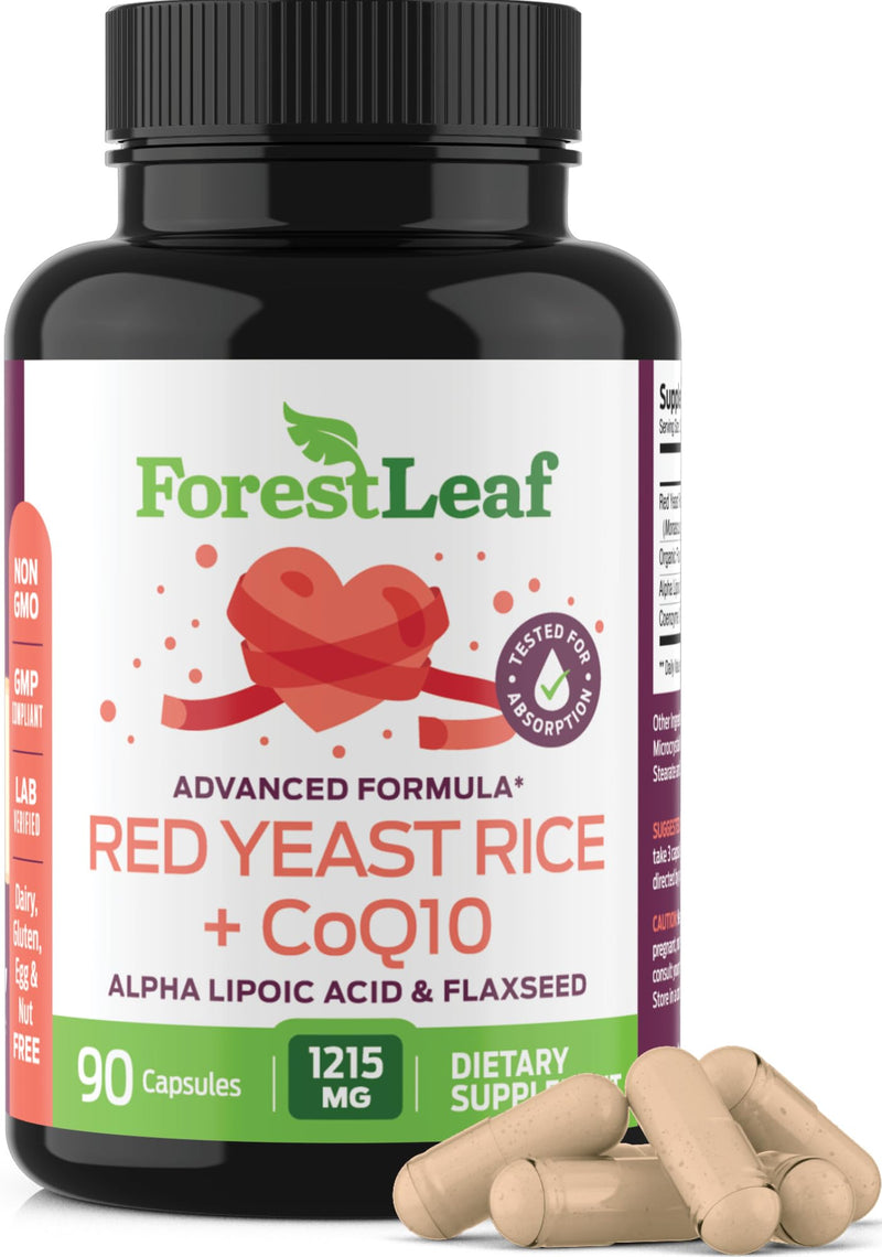 [Australia] - ForestLeaf Red Yeast Rice with CoQ10 Supplement - 1215mg Extra Strength Red Yeast Rice Capsules with Alpha Lipoic Acid & Organic Flaxseed, Citrinin Free, Supports Cardiovascular Health, Vegan 90 Count Unflavored 90 Count (Pack of 1) 