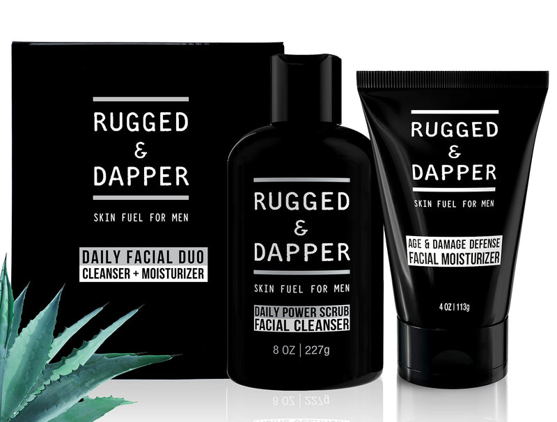 [Australia] - RUGGED & DAPPER Daily Duo Skincare Set for Men | Includes Age + Damage Defense Moisturizer & Daily Power Scrub Face Wash Face Wash & Moisturizer bundle 