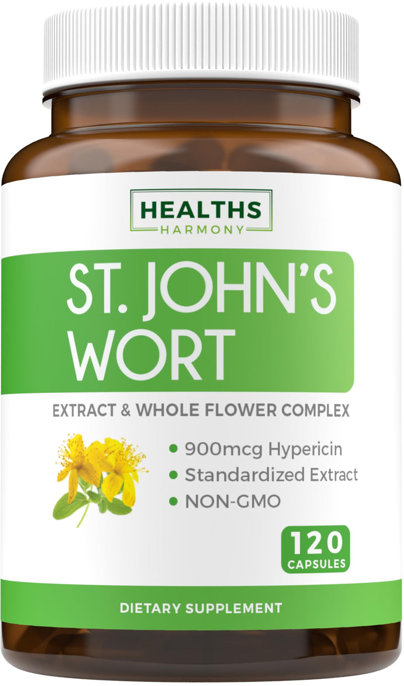 [Australia] - St. John's Wort - 120 Capsules (Non-GMO) Effective St Johns Wort Capsules - Powerful 900mcg Hypericin - Standardized Extract & Whole Herb Supplement - No Oil, Pills, Tea, Tincture - 500mg Per Capsule 120 Count (Pack of 1) 