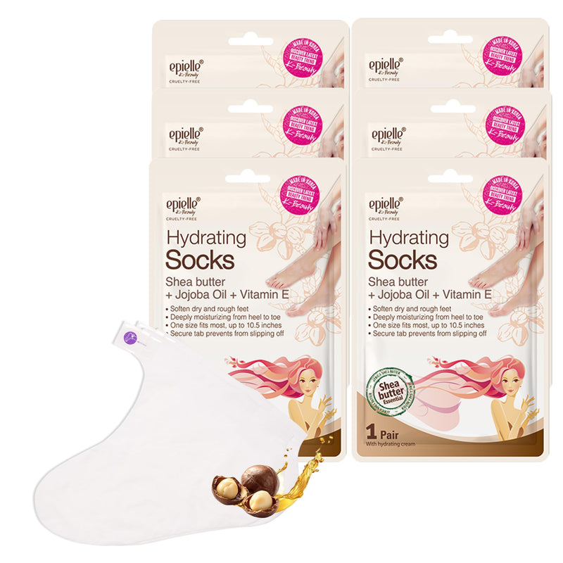 Epielle Hydrating Foot Mask 6 Pairs, Relieve and Soften with Shea Butter & Jojoba Oil, Deep Moisturizing Socks for Dry, Cracked Feet, Self Care Gifts for Women, Spa Kit Hydrating Socks