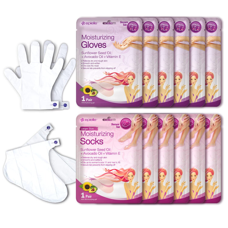 [Australia] - Epielle Moisturizing Hand & Foot Masks 12 Pairs, Soften Dry Hands & Cracked Heels with Sunflower Seed Oil & Avocado Oil, Korean Skin Care, Spa Self Care Gifts for Women, 6 Gloves & 6 Socks 