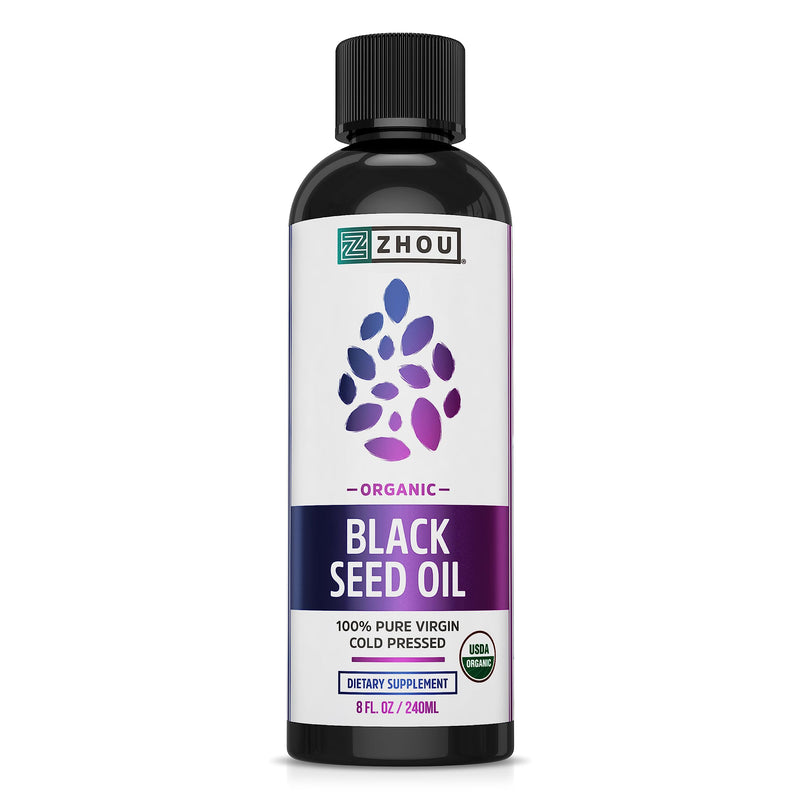 [Australia] - Zhou Organic Black Seed Oil | 100% Virgin Cold Pressed Omega 3 6 9 | Super Antioxidant for Immune Support, Joints, Digestion, Hair & Skin | Vegan, Gluten-Free, Non-GMO | 8oz Liquid 