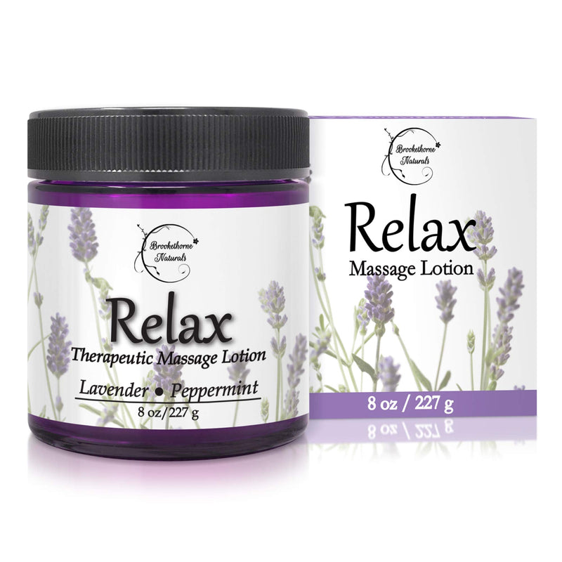 [Australia] - Relax Therapeutic Massage Lotion – All Natural Enriched with Lavender & Peppermint Essential Oils Perfect for Massage Therapy - Massage Cream for Full Body Massage - Brookethorne Naturals 8oz 