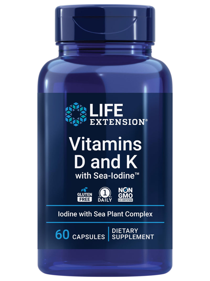 Life Extension Vitamins D and K with Sea-Iodine for Thyroid, 60 Capsules 60 Count (Pack of 1)