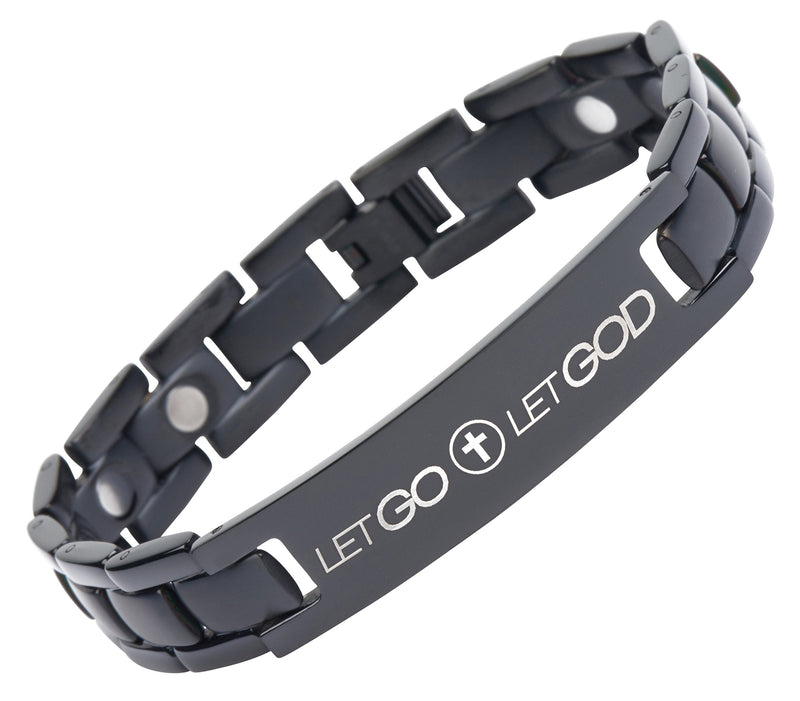 [Australia] - Let Go and Let God - Titanium Prayer Bracelet - Magnetic Therapy - Adjustable Black 