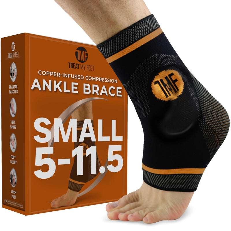 [Australia] - Treat My Feet Compression Ankle Brace with Silicone Ankle Support and Copper - Plantar Fasciitis Brace for Foot Pain & Achilles Tendonitis Relief - Ankle Brace for Women & Men - Small Size Small (Pack of 1) 