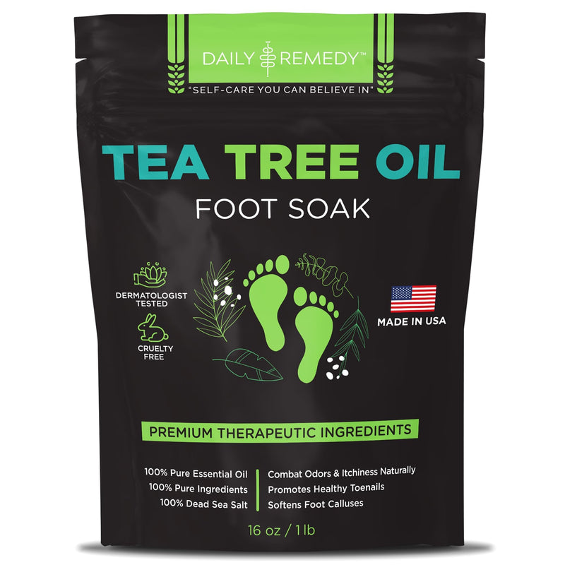 Tea Tree Oil Foot Soak with Epsom Salt - Made in USA - for Toenail irritations, Athletes Foot, Stubborn Foot Odor Scent, Softens Calluses & Soothes Sore Tired Feet - 16 Ounce Tea Tree Oil 1 Pound (Pack of 1)