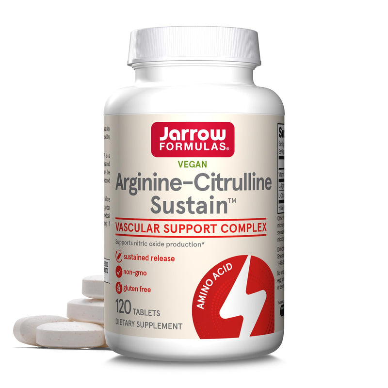 [Australia] - Jarrow Formulas Arginine-Citrulline Sustain, Dietary Supplement, Vascular Support Complex for Nitric Oxide Production and Cardiovascular Health, 120 Tablets, 60 Day Supply Unflavored 120 Count (Pack of 1) 