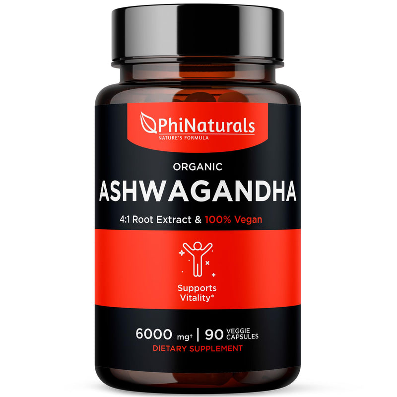 [Australia] - Ashwagandha Root Extract Capsules (Organic) Equivalent to 6000 mg Whole Root - Supplement with 1500 mg Per Serving - 500 mg Per Vegan Capsule - 90 Count 
