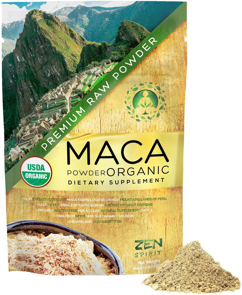 [Australia] - Zen Spirit Maca Root Powder Organic - Peruvian Root Premium Grade Superfood (Raw) - USDA & Vegan Certified - 1 Bag (8oz) - Perfect for Breakfast, Smoothies, Baking & Ice Cream. Organic Yellow Maca Powder 8 Ounce (Pack of 1) 