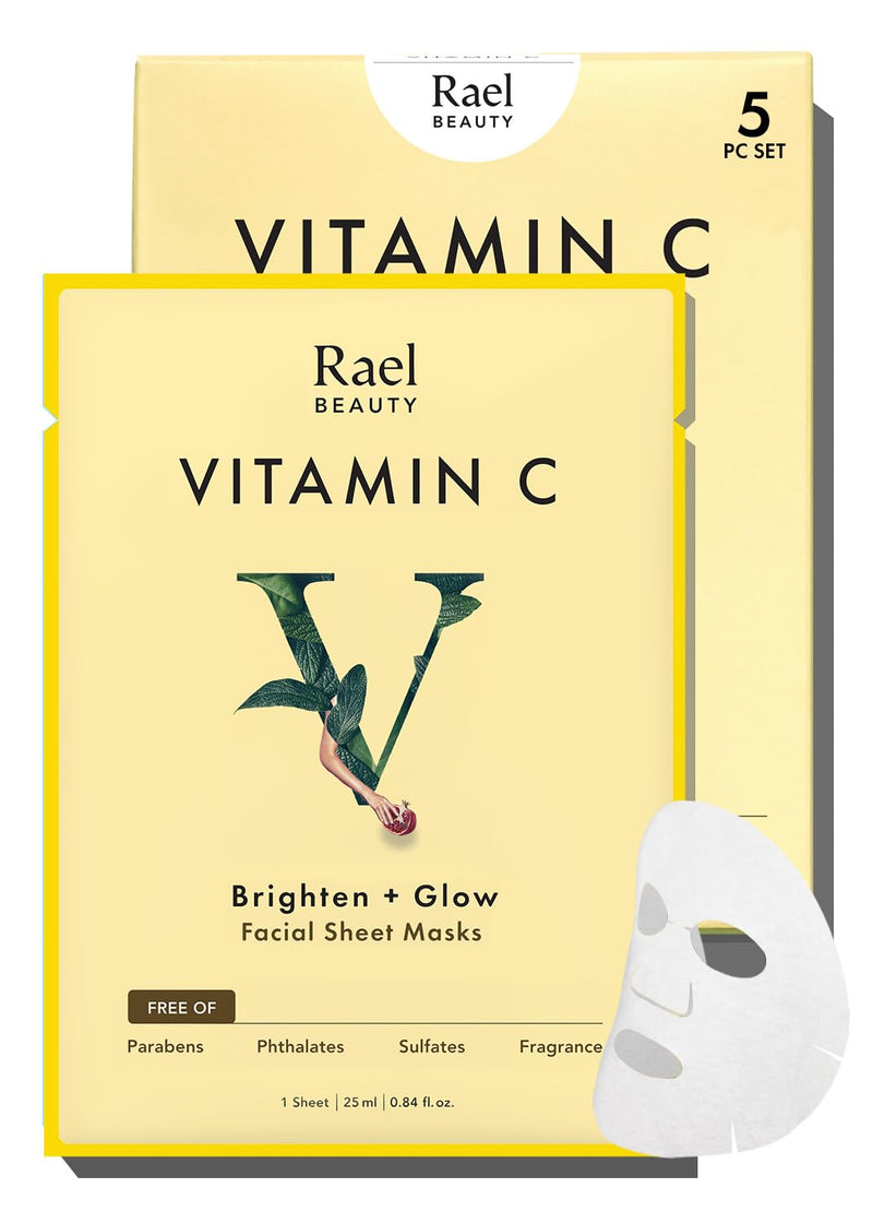 Rael Facial Masks Hydrating & Soothing Skincare Daily Beauty Essentials | Pomegranate, Fig & Citrus Fruit Extract Serum, Glowing Skin, Bamboo Sheets, Korean Skin Care, All Skin Type (Vitamin C, 5 Ct) Vitamin C