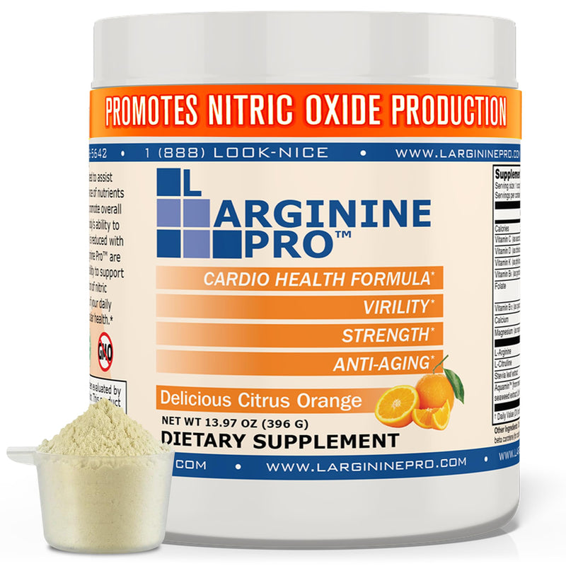 | 5,500mg L-Arginine Plus L-Citrulline 1,100mg Orange Powder Drink Mix Supplement for Increased Nitric Oxide Production
