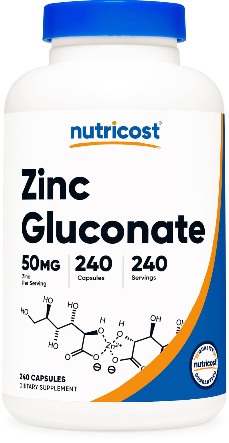 [Australia] - Nutricost Zinc Gluconate 240 Vegetarian Capsules (50mg) - Gluten Free and Non-GMO 240 Count (Pack of 1) 