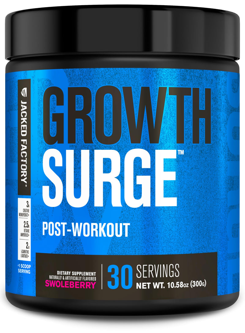 [Australia] - Jacked Factory Growth Surge Creatine Post Workout w/L-Carnitine - Daily Muscle Builder & Recovery Supplement with Creatine Monohydrate, Betaine, L-Carnitine L-Tartrate - 30 Servings, Swoleberry 30 Servings (Pack of 1) 