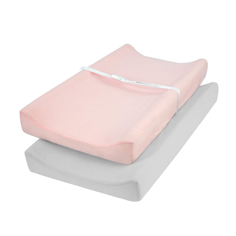 [Australia] - TILLYOU Changing Pad Cover Set in Soft Jersey Material - Fits 32"/34''x16" Contoured Pad for Babies,Peachy Pink & Lt Gray 2 Piece Assortment 2-pack Peachy Pink & Lt Gray 