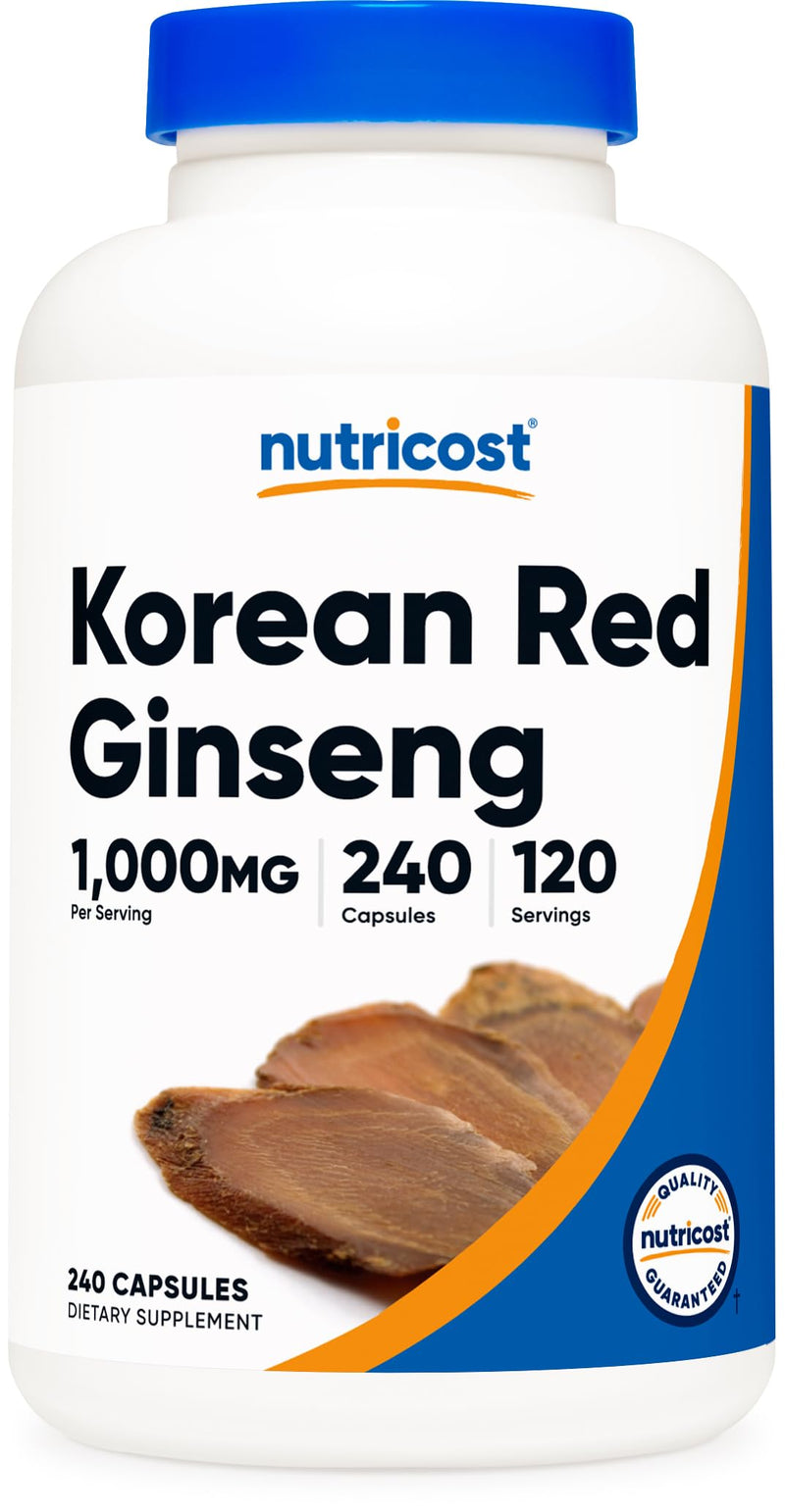 [Australia] - Nutricost Korean Ginseng 1000mg Serving, 240 Capsules - 1000mg Potent Serving Size, 500mg Per Capsule - Korean Red Ginseng - Gluten Free & Non-GMO 240 Count (Pack of 1) 