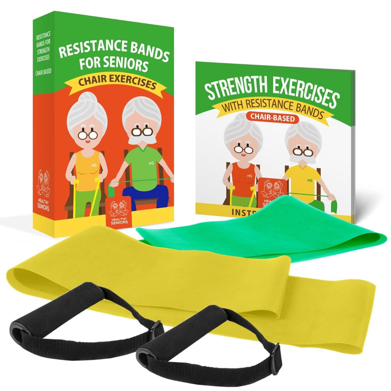 [Australia] - Chair Exercise Program with Two Resistance Bands, Handles and Printed Exercise Guide. Suitable for Rehab or Physical Therapy. Thoughtful Gift for Grandma or Grandpa 