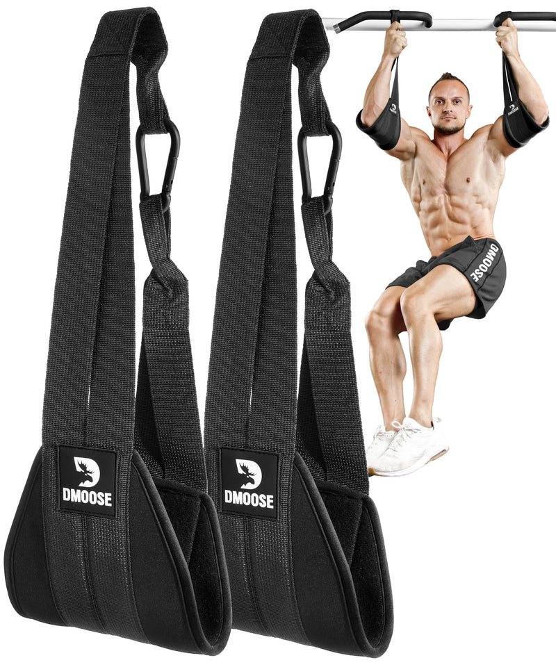 DMoose Fitness Hanging Ab Straps for Pull Up Bar & Core Strength Training - Soft Padded Exercise Straps for Ab Swing & Leg Raises, Hang Bar Strap with 2 Steel Carabiners - Abs Equipment for Home & Gym Black