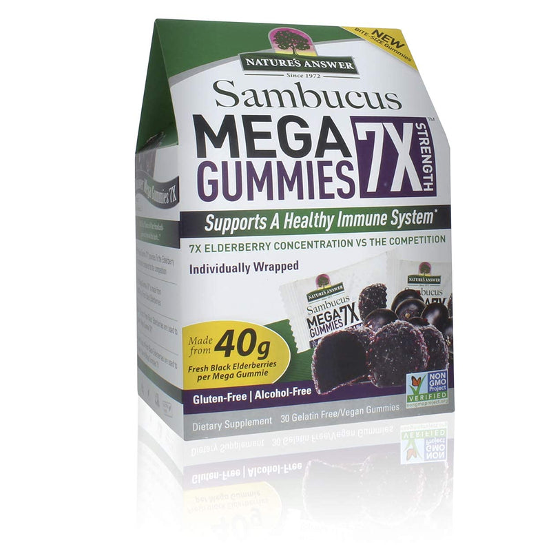 Nature's Answer Sambucus Mega Gummies | 7x More Elderberry Concentration | Alcohol-Free, Gluten-Free, Gelatin-Free, Vegan, Non-GMO & No Preservatives | 30ct Gummies 30 Count (Pack of 1)
