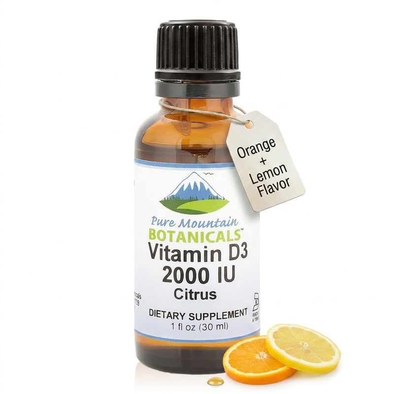 Liquid Vitamin D Drops - 2000 IU Vitamin D3 Supplement - Natural Orange Lemon Flavor in MCT Oil - Pure D3 for Adults and Kids - 1 oz