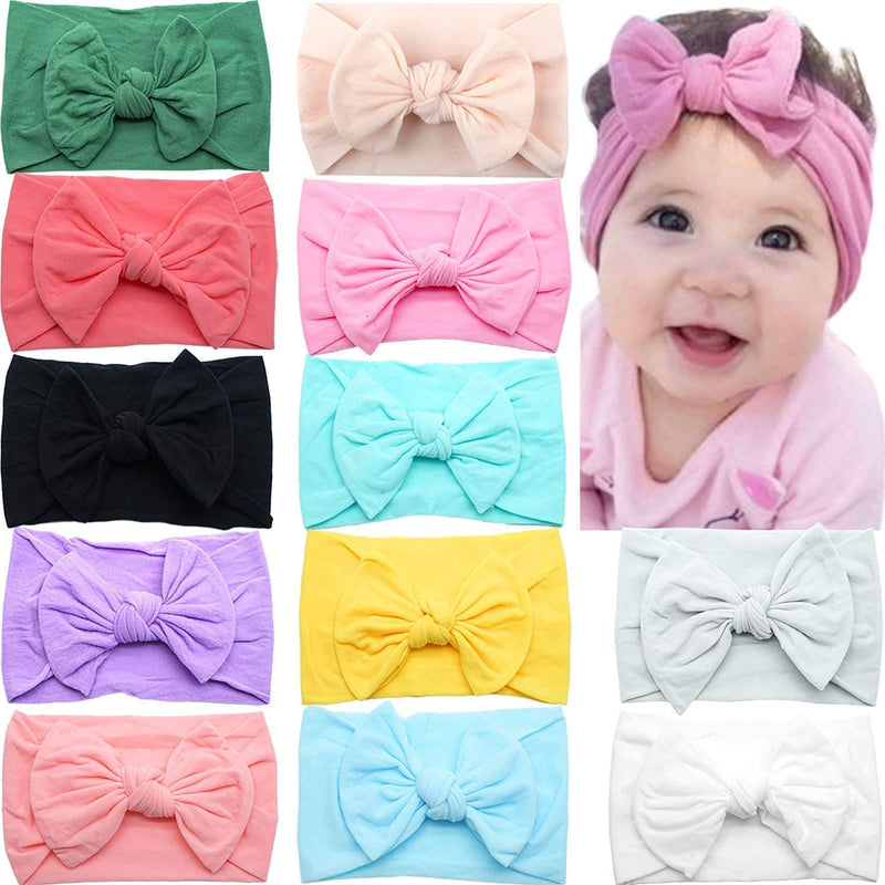 [Australia] - CÉLLOT Super Stretchy Soft Knot Headbands with Hair Bows Head Wrap Hair Accessories For Newborn Baby Girls Infant Toddlers Kids A 