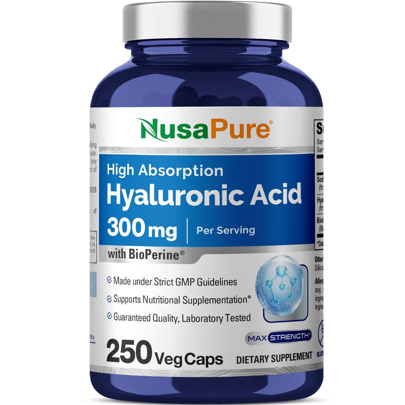 [Australia] - NusaPure Hyaluronic Acid 300mg 250 Veggie Capsules (Non-GMO, Gluten Free) 