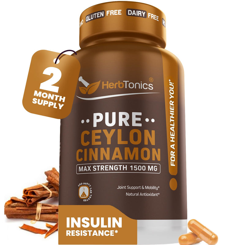 [Australia] - Herbtonics Pure Ceylon Cinnamon Capsules | Immune System, Healthy Weight Management | Non-GMO, Gluten Free | 1500 Mg - 120 Capsules 120 Count (Pack of 1) 