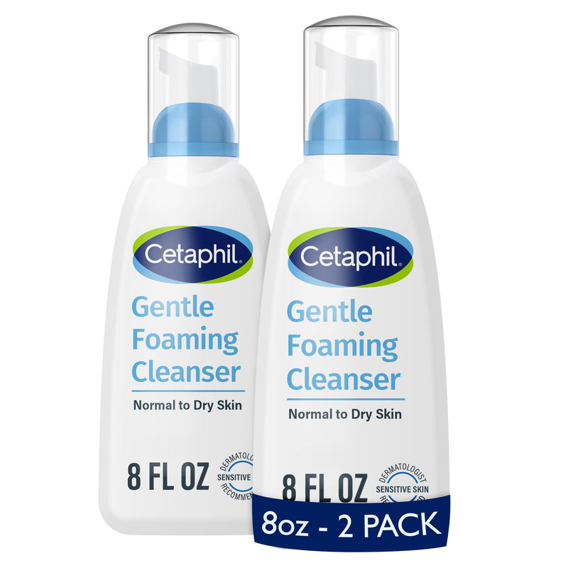 Cetaphil Oil Free Gentle Foaming Facial Cleanser, Sensitive Skin, 8 fl oz, 2 ct | Gentle Cleanser, Dry To Normal Skin, Fragrance Free, Hypoallergenic, Dermatologist Recommended, Glycerin, Vitamins B5 & E OLD, 8 oz Pack of 2