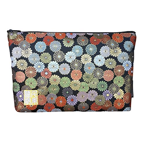 千糸繍院 Brocade zipper pouch, lined with Nishijin brocade, size M. (Kurogikuranman)