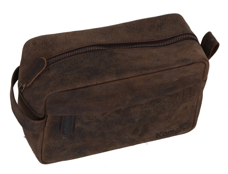 KomalC Genuine Buffalo Leather Unisex Toiletry Bag Travel Dopp Kit Vanity Bag Grooming Bag