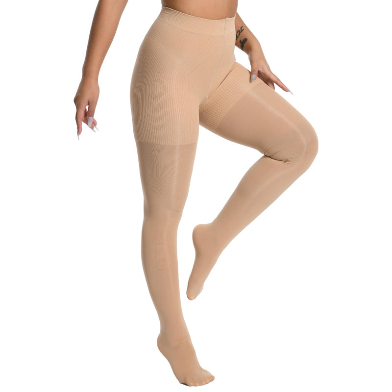 [Australia] - +MD Medical Compression Pantyhose for Women,Closed Toe 15-20mmHg Graduated Compression Support Tight,Black/Nude High Waist Compression Stocking Medium/Large (Pack of 1) Nude 