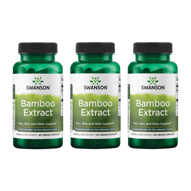 [Australia] - Swanson Bamboo Extract - Natural Hair, Skin and Nails Supplement - 70% Silica Content Supporting Collagen Formation & Bone Growth - (60 Veggie Capsules, 300mg Each) (3 Pack) 
