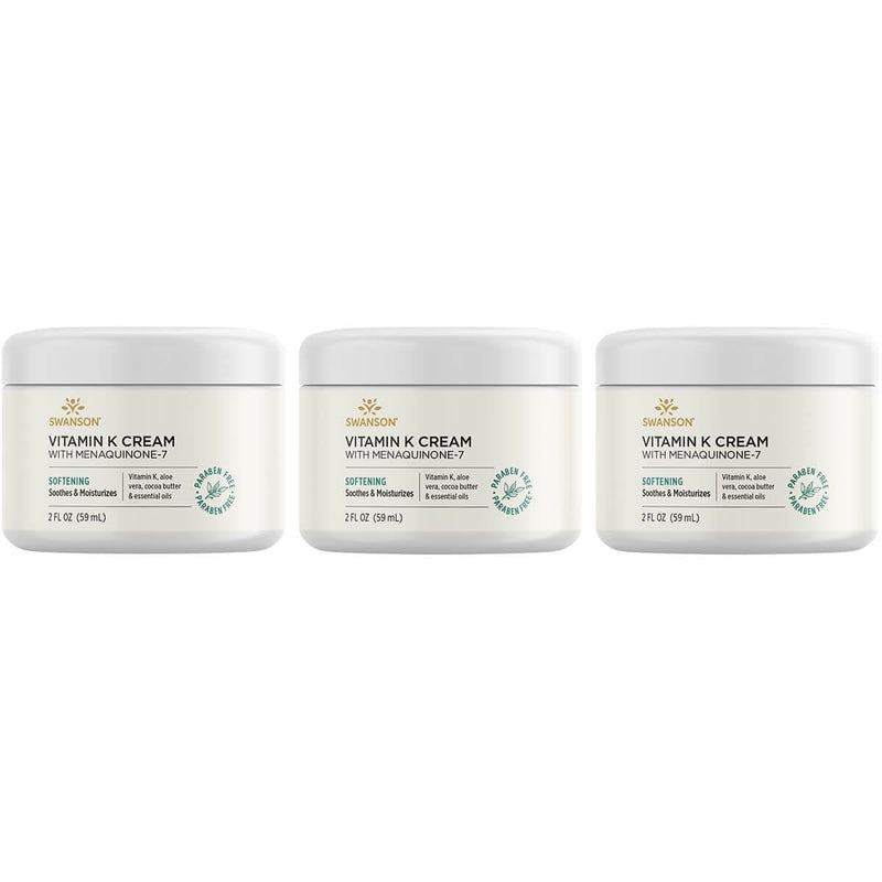 Swanson Vitamin K Cream with Menaquinone-7 - Eye Cream to Help Minimize the Appearance of Dark Circles Under the Eyes, Topical Cream to Help Nourish and Brighten the Skin, 2 fl oz, 3 Pack 2 Fl Oz (Pack of 3)