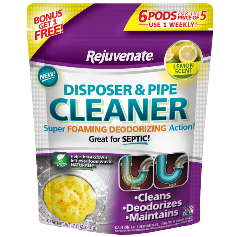 [Australia] - Rejuvenate Disposer and Pipe Cleaner, Lemon Scent, 6 Pods, 7.1 oz (201g) 6 Count - Lemon 